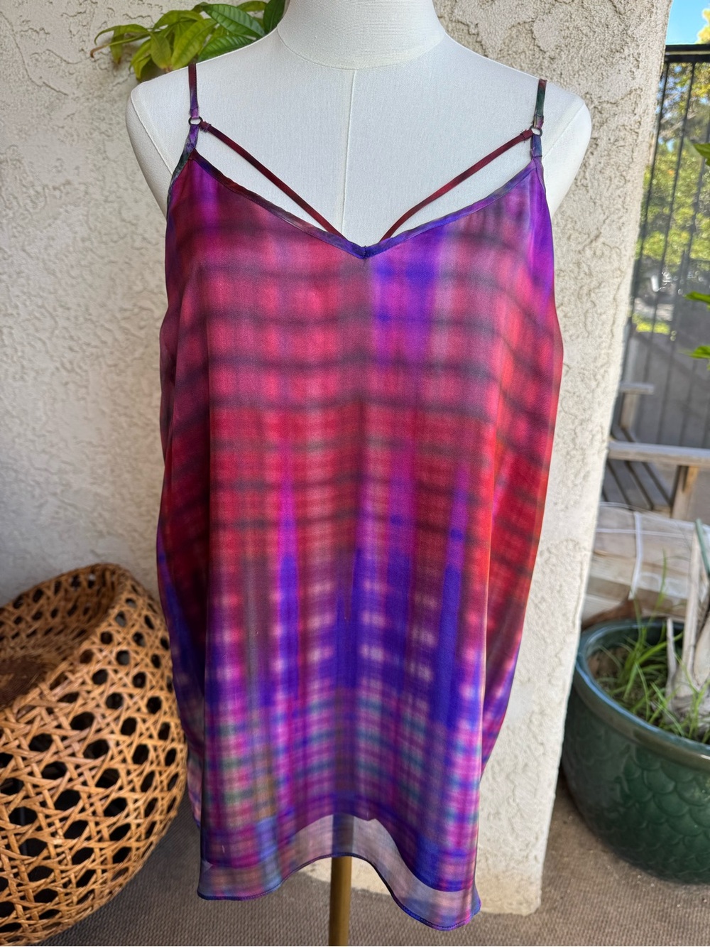 7 For All Mankind Plaid Satin Cami - Purple & Red